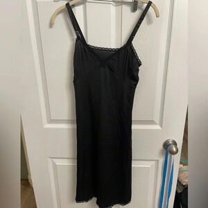 Vintage 60s Shadowline Black Nylon Lace Full Slip Dress Wide Lace Hem 34